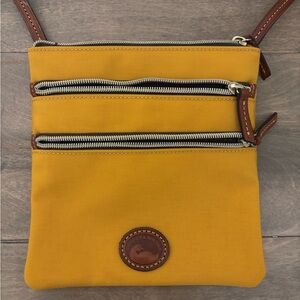 Dooney & Bourke Mustard Canvas Crossbody with Brown Leather Trim